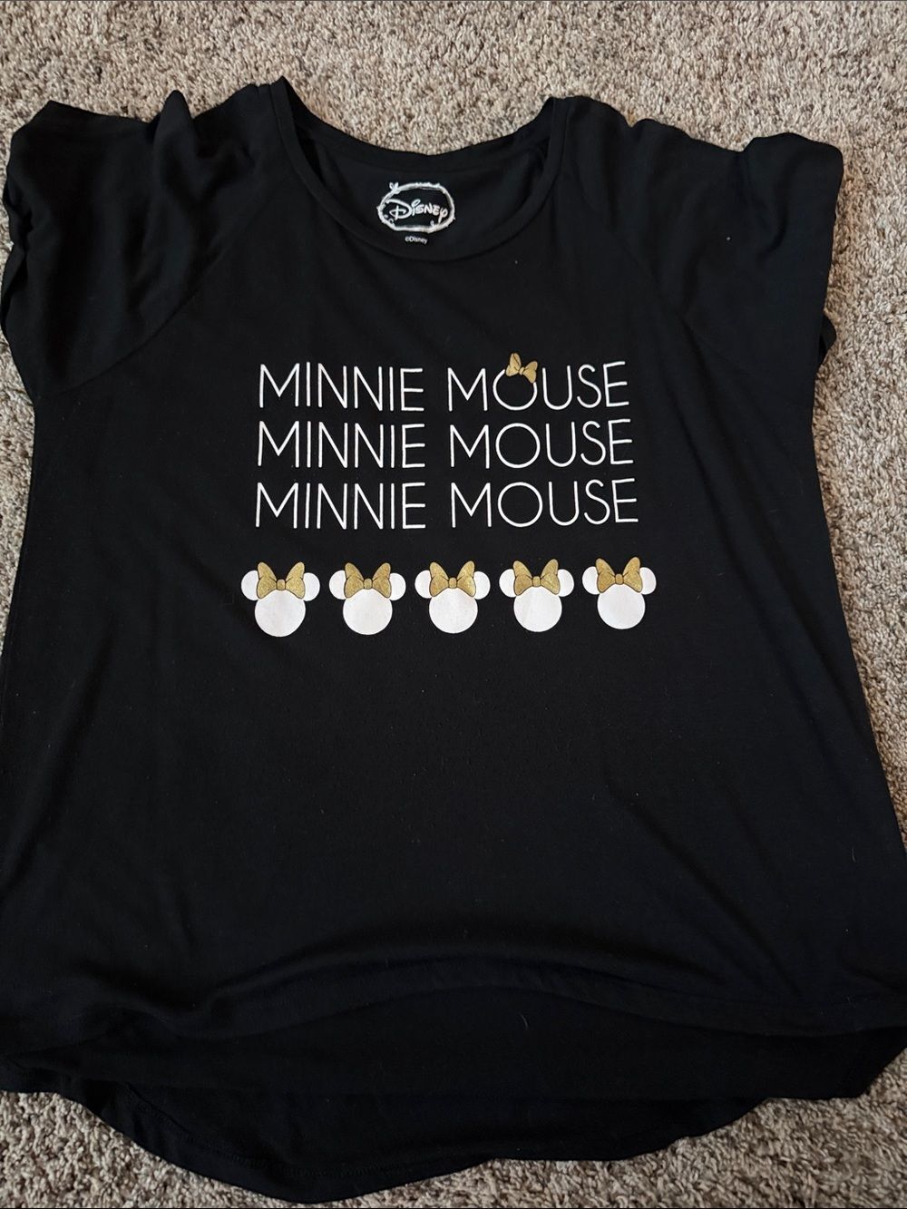 Disney Black Tee with Gold Minnie Bows and White Graphic